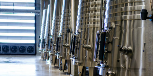 Modern winery with big steel barrels